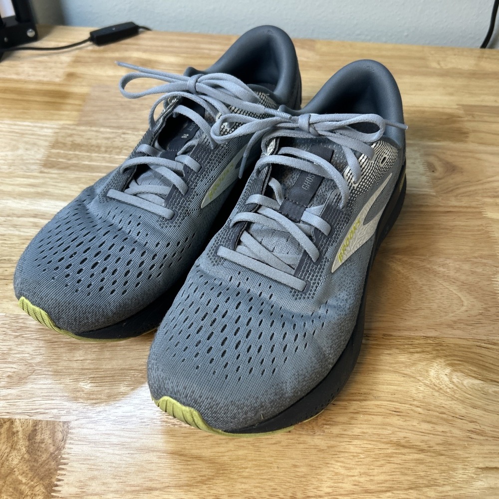 Brooks Ghost 16 Running Shoes Mens 11.5 Primer Grey Lime Athletic 1104181D040